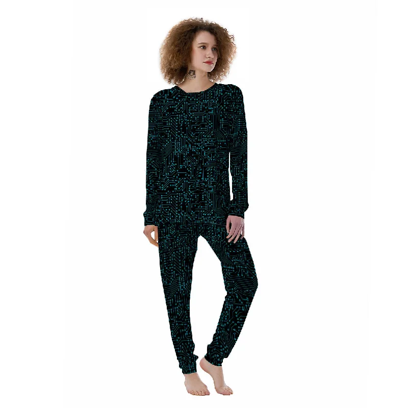 Circuit Black Blue Print Pattern Women's Pajamas