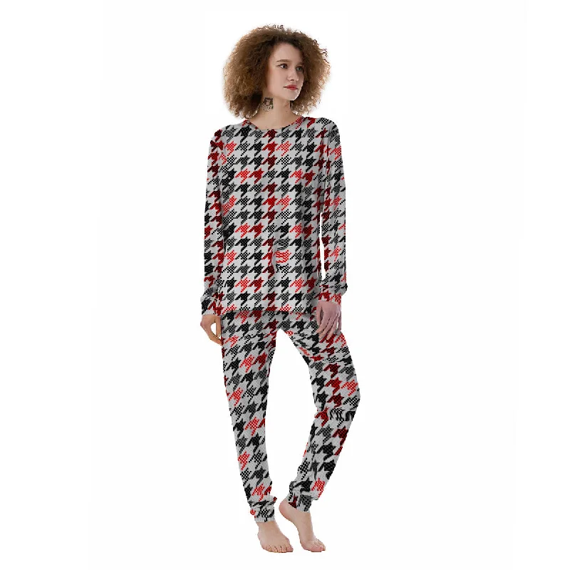 Classic Polka Dot In Houndstooth Print Pattern Women's Pajamas