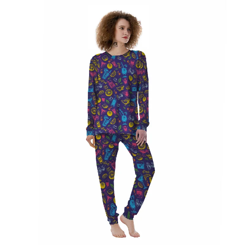 Cocktail Watercolor Print Pattern Women's Pajamas