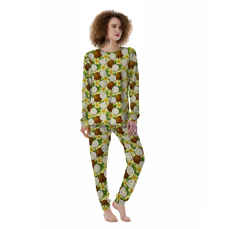 Coconut Beige Print Pattern Women's Pajamas