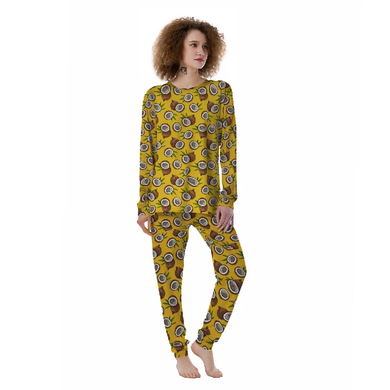 Coconut Yellow Vintage Print Pattern Women's Pajamas