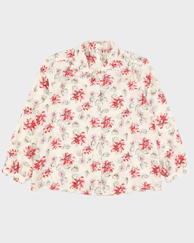 Cream With Red Floral Pattern Blouse - L