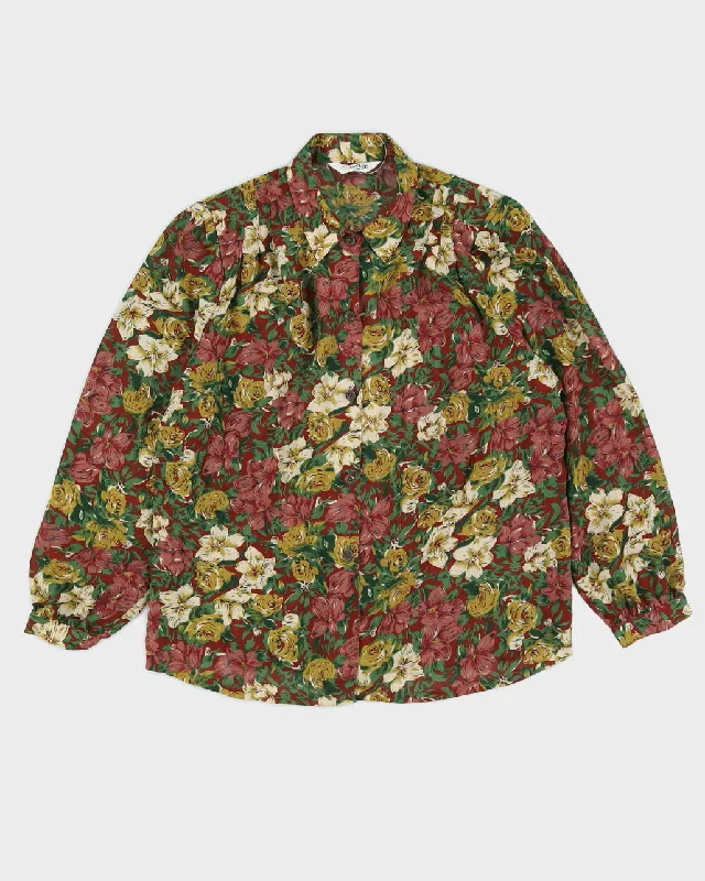 Green And Burgundy Floral Blouse - M