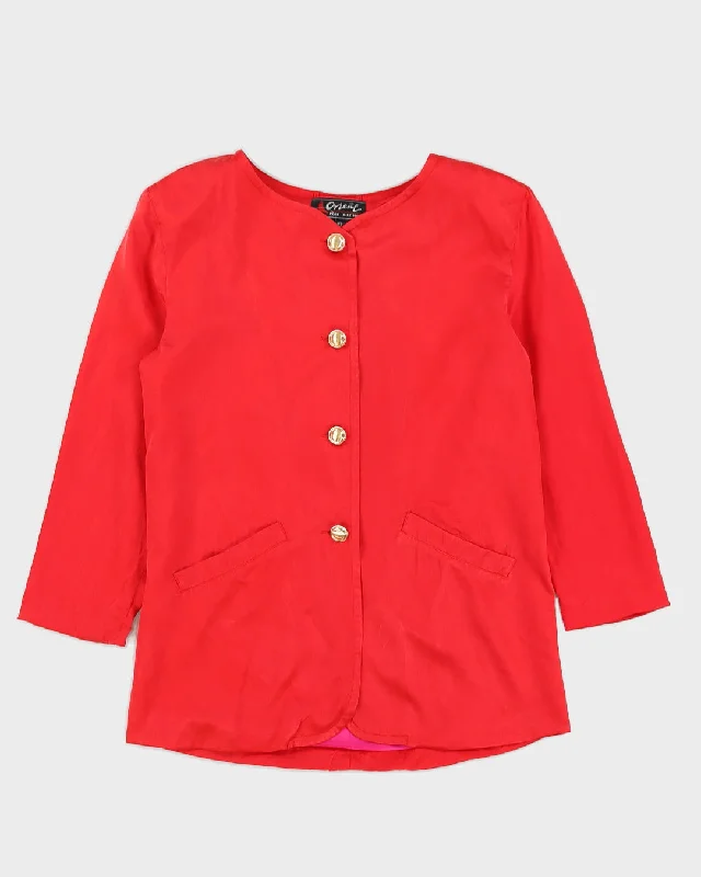 Red Silk Blazer Jacket - M