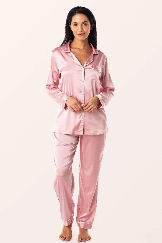 Satin 2-Piece Classic Pyjama Set - Baby Pink