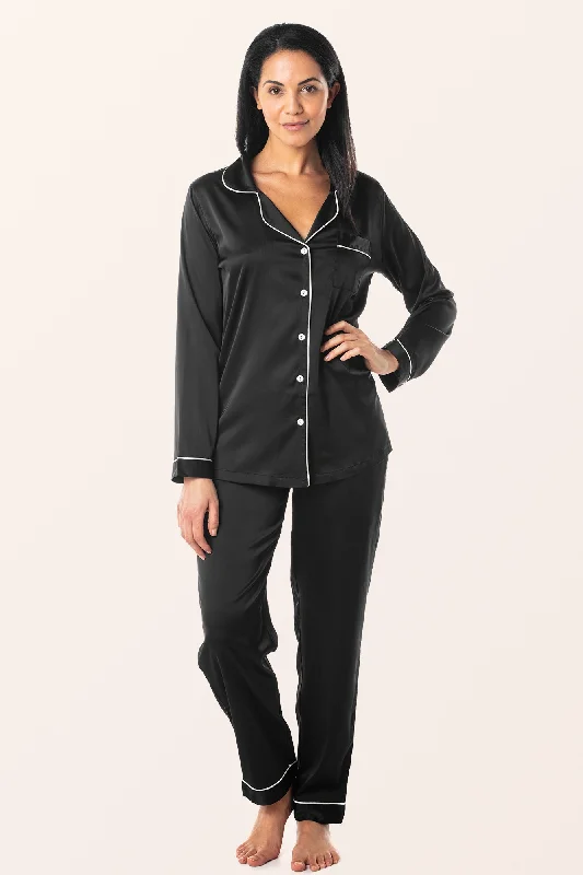 Satin 2-Piece Classic Pyjama Set - Black