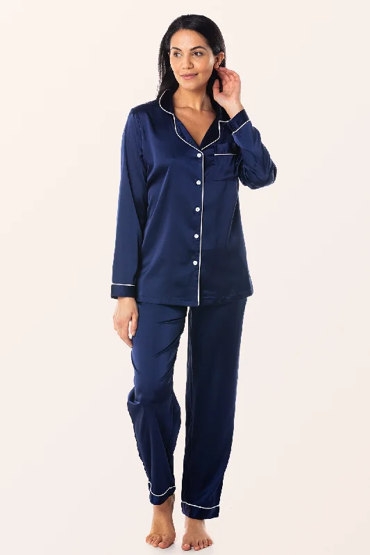 Satin 2-Piece Classic Pyjama Set - Midnight Blue