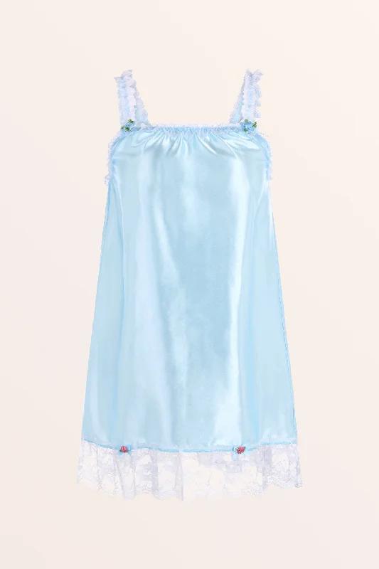 Satin Frilly Babydoll Nightdress - Baby Blue