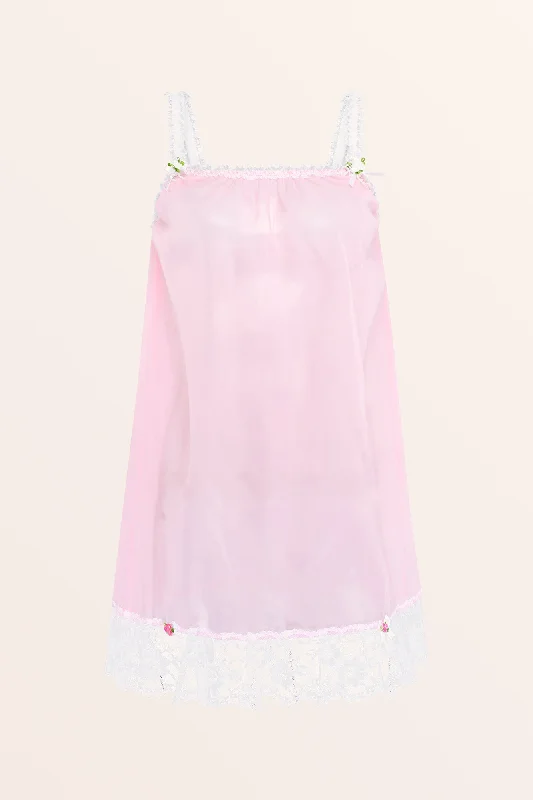 Sheer Frilly Babydoll Nightdress - Baby Pink/White