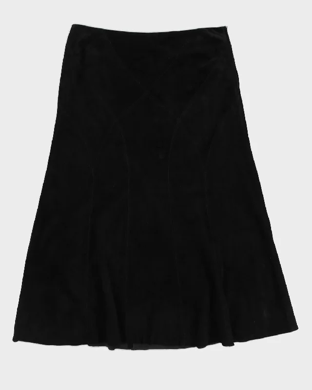 Vintage 90s Danier Black Panelled Suede Skirt - UK 14