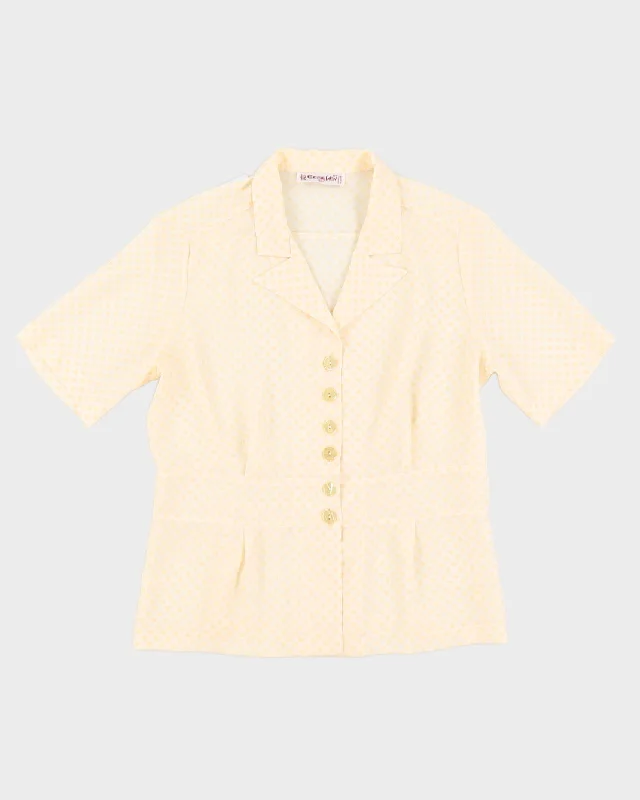 Yellow Patterned Short Sleeve Blouse - M