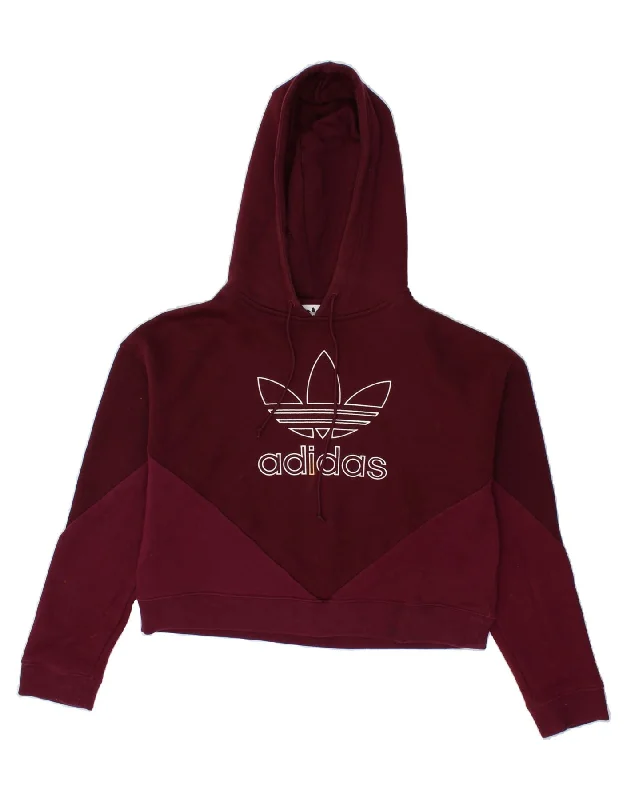 ADIDAS Womens Oversized Crop Graphic Hoodie Jumper UK 8 Small Maroon