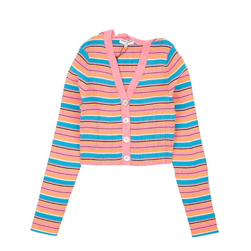 Opening Ceremony PINK BLUE ORANGE CROPPED STRIPED RIB NYLON CARDIGAN