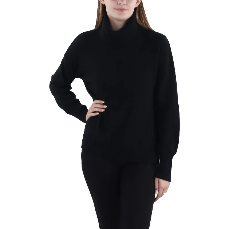 Womens Cashmere Drop Shoulder Mock Turtleneck Sweater