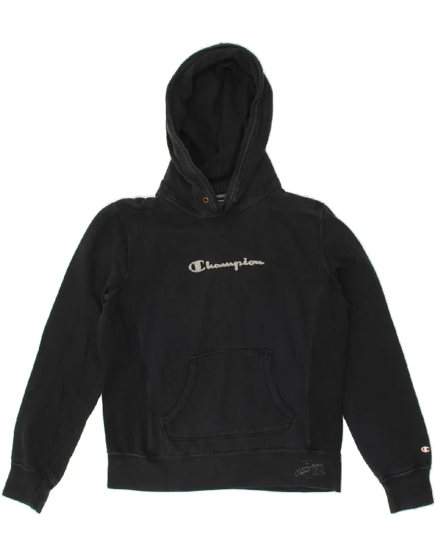 CHAMPION Womens Graphic Hoodie Jumper UK 16 Large Black Cotton