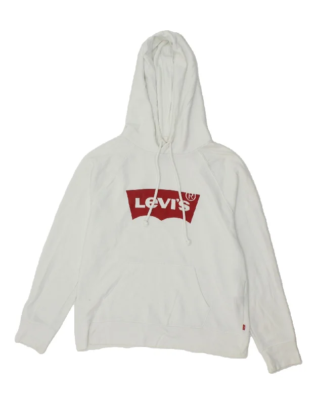 LEVI'S Womens Graphic Hoodie Jumper UK 14 Medium White Cotton