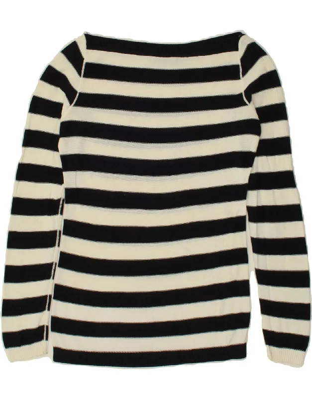 MOSCHINO Womens Boat Neck Jumper Sweater UK 10 Small Black Striped