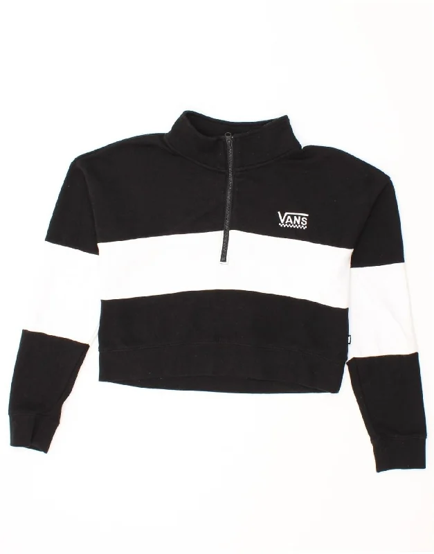 VANS Womens Crop Zip Neck Sweatshirt Jumper UK 10 Small Black Colourblock