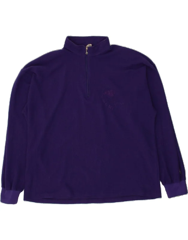 VINTAGE Womens Zip Neck Fleece Jumper UK 22 3XL Purple Polyester