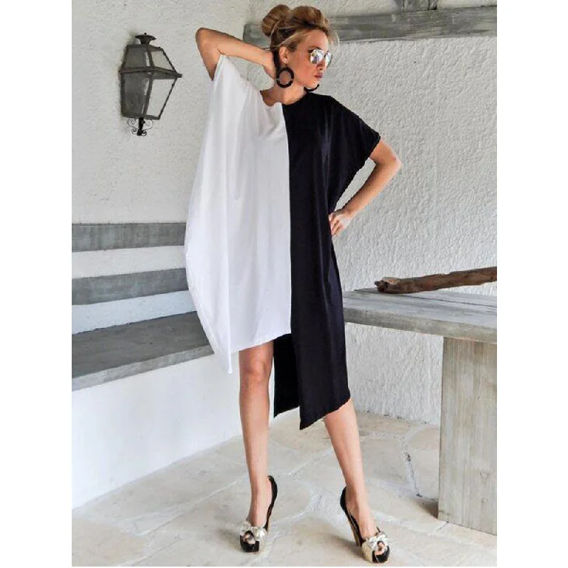 Asymmetric Split-Joint Batwing Sleeve Dress