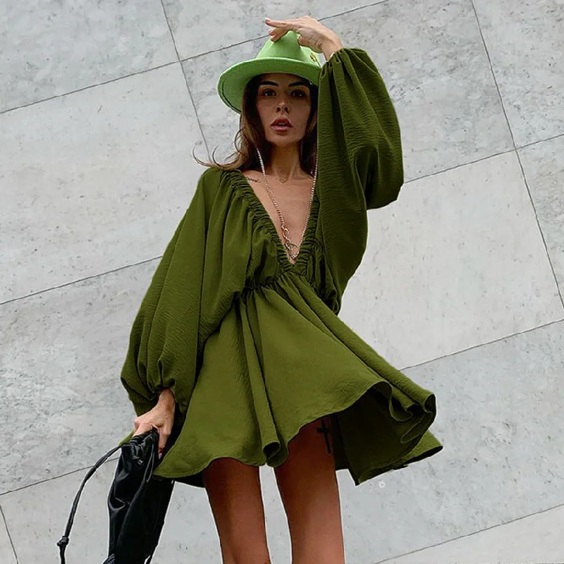 Vintage Designed Green Fall Mini Dresses