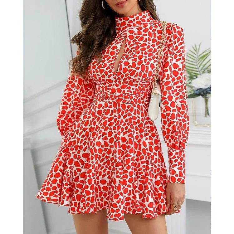 Women Summer Long Sleeves Floral Print Dresses