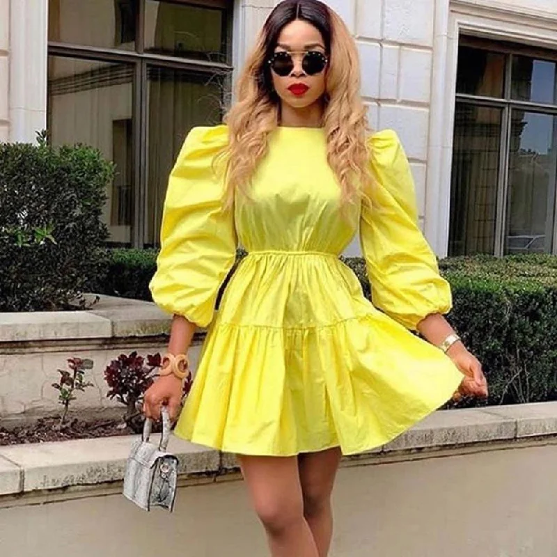 Yellow Women Ruffled Plus Sizes Short Dresses