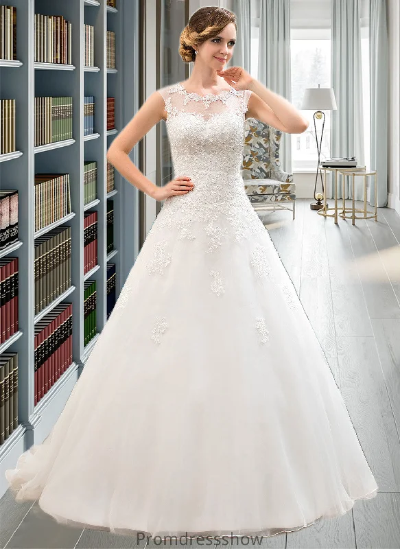 Vivien Ball-Gown/Princess Illusion Sweep Train Organza Tulle Wedding Dress With Beading Sequins STKP0013719