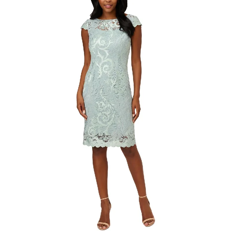 Womens Lace-Overlay Midi Sheath Dress