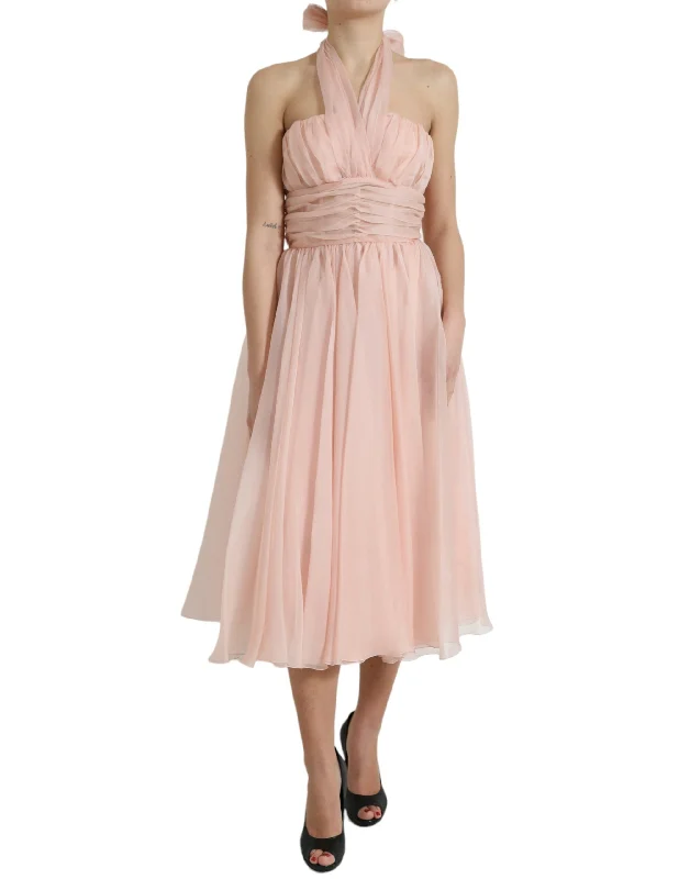 Dolce & Gabbana Elegant Silk Chiffon Halter Midi Women's Dress