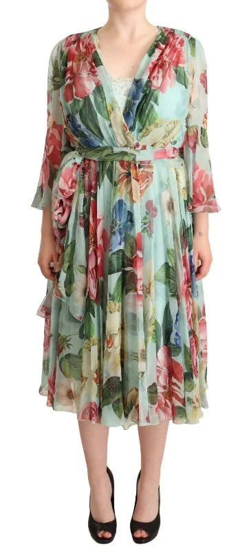 Dolce & Gabbana Floral Silk Midi Wrap Women's Dress