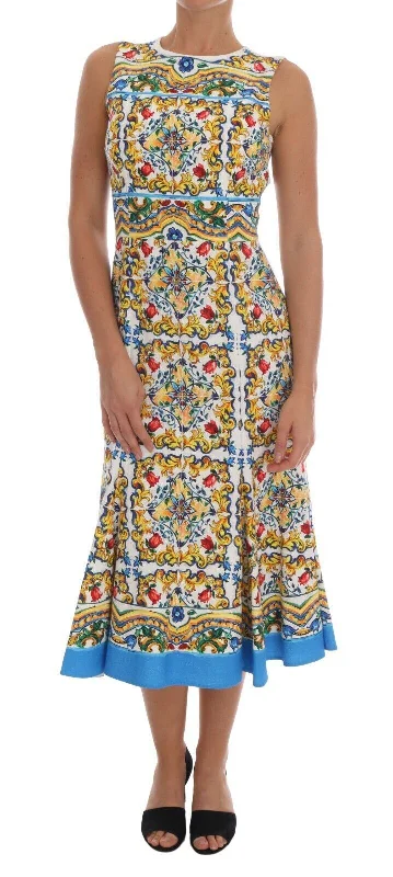 Dolce & Gabbana Majolica Print Midi Sheath Women's Dress