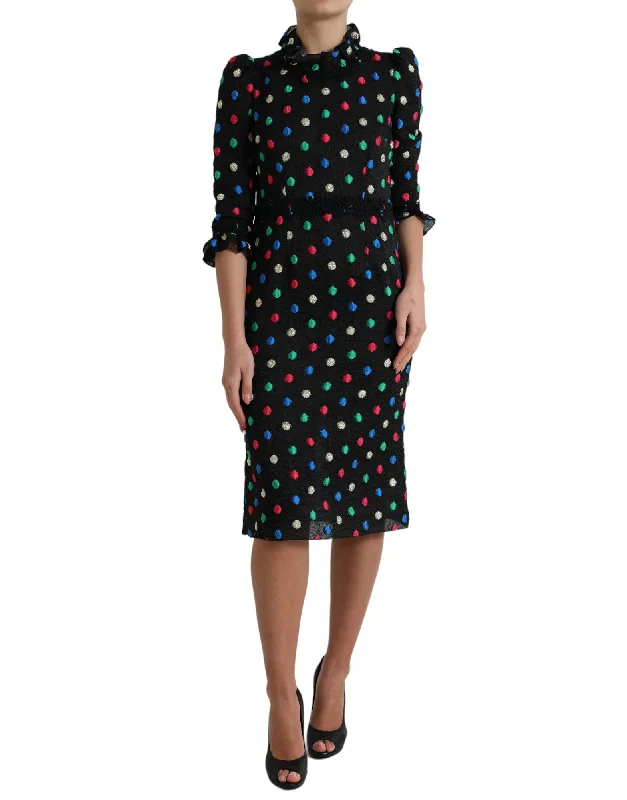 Dolce & Gabbana Elegant High Neck Polka Dot Midi Women's Dress