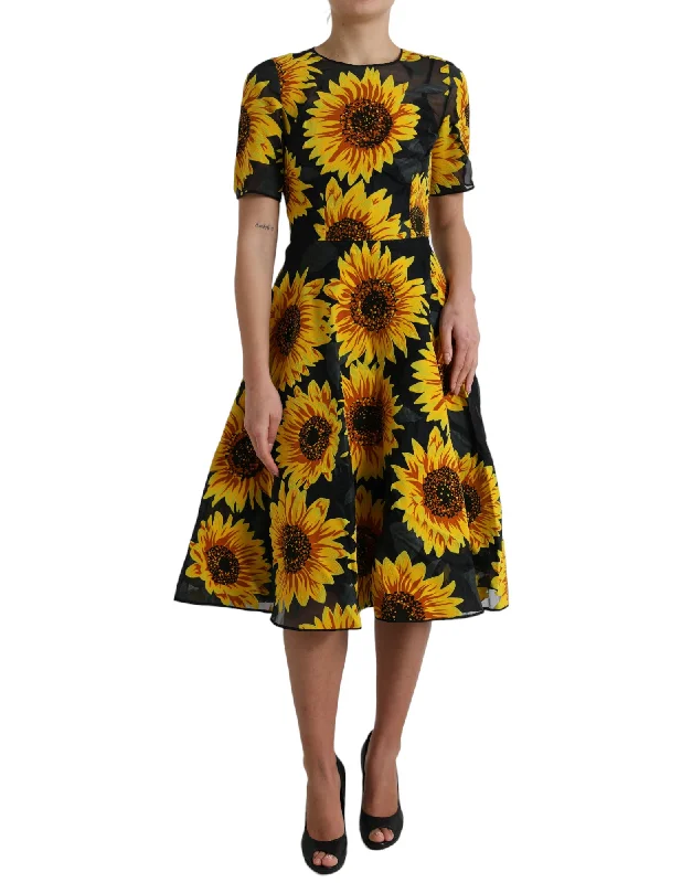 Dolce & Gabbana Summery Sunflower A-Line Midi Women's Dress