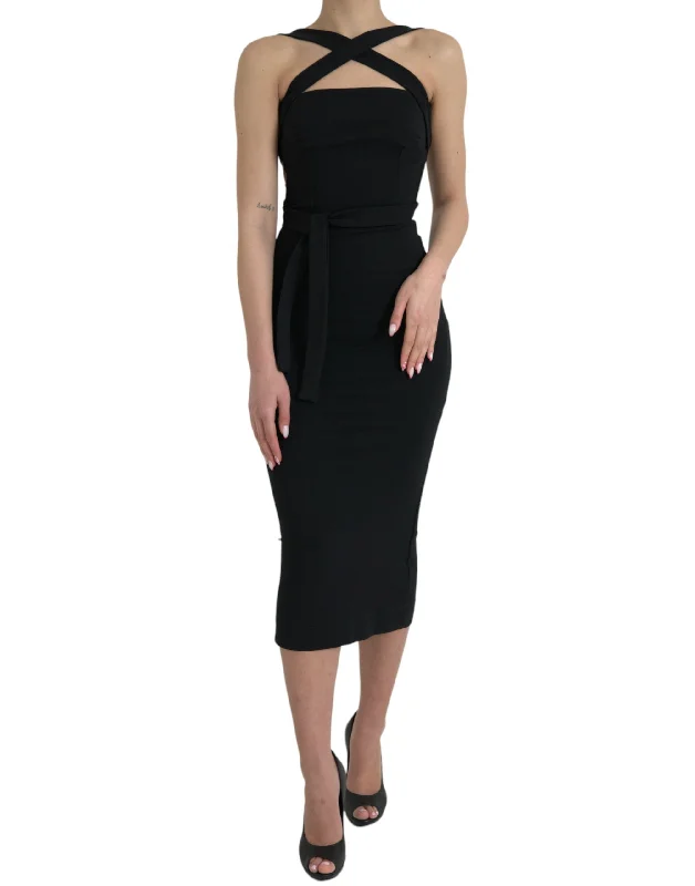 Dolce & Gabbana Elegant Black Sheath Halter Midi Women's Dress