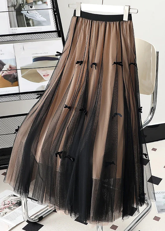 Cute Apricot Elastic Waist Bow Tulle A Line Skirts Spring