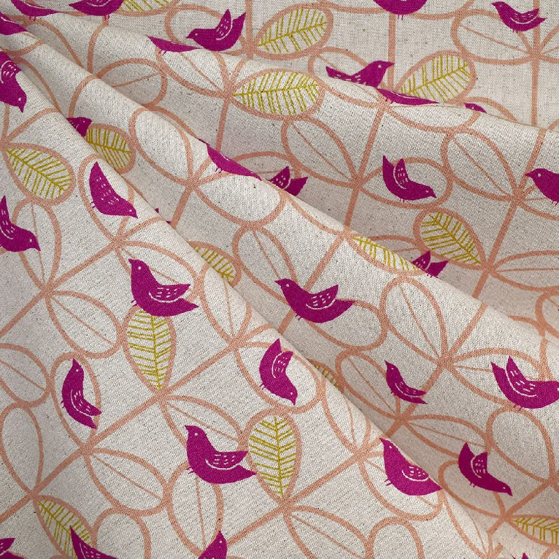 Japanese Scandi Bird Vine Canvas Blush/Magenta