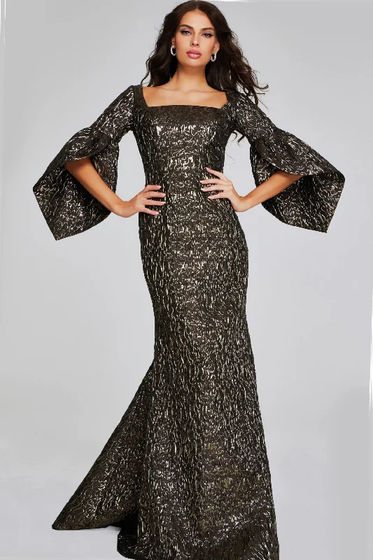 Jovani 39080 Long Sleeve Metallic Mermaid Evening Formal Dress