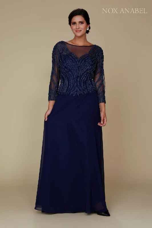 Long Sleeve Mother of the Bride Beaded Formal Dress