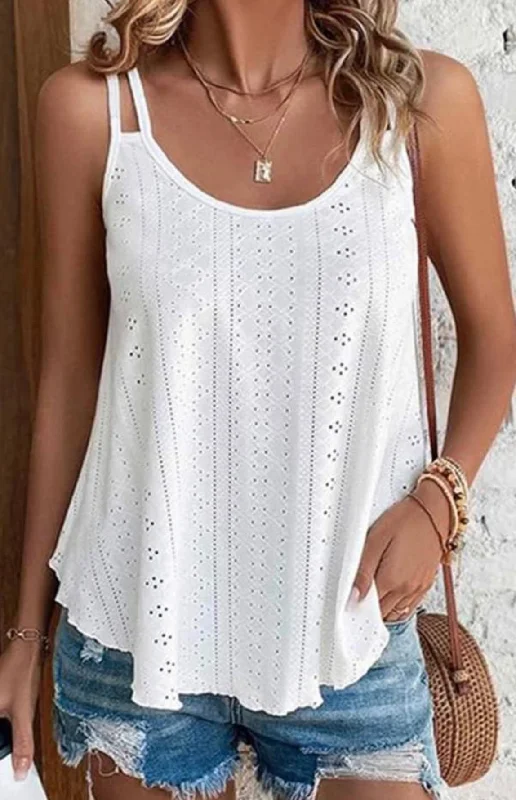 Eyelet Strappy Scoop-Neck Tank Top