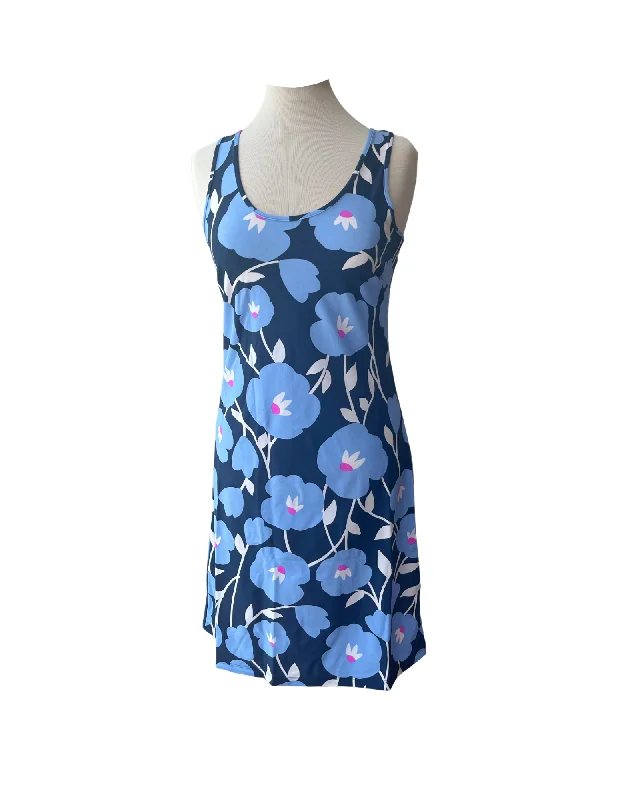 Long Bali Tank Dress Pop Art Flower Navy