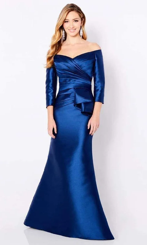 Cameron Blake - 221686 Off-Shoulder Pleated Bodice Mikado Trumpet Gown