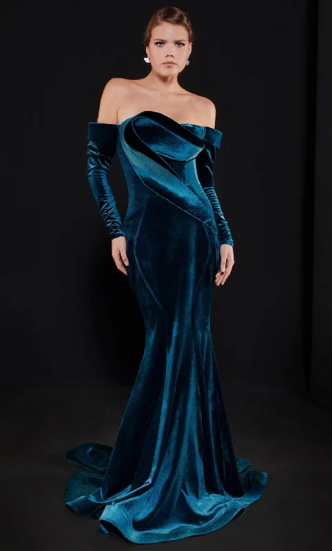 MNM Couture N0522 - Long Sleeve Seamed Evening Gown