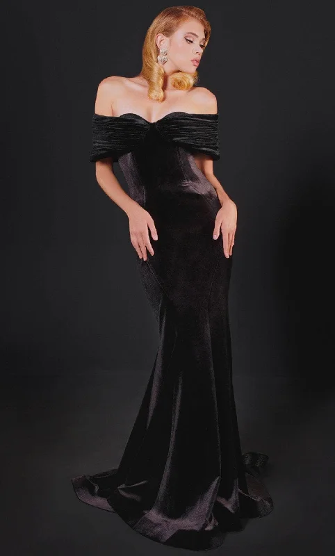 MNM COUTURE N0523 - Ruched Off Shoulder Evening Gown