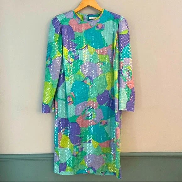 Anne Crimmins for Umi Pastel Floral Sequin Long Sleeve Dress