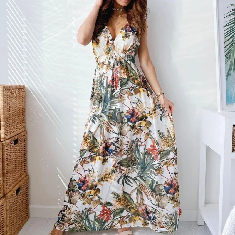 Beach Floral Print Halter Strap Sundress