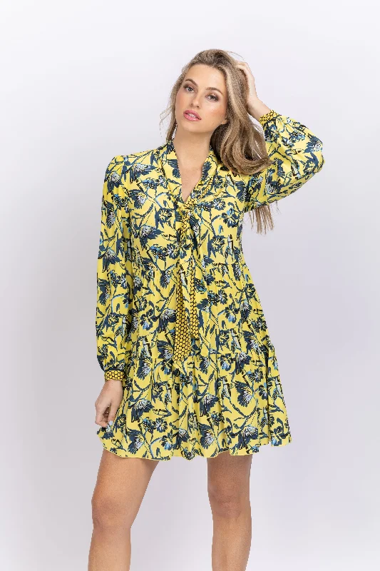 Diane Von Furstenburg Romi Dress in Butterfly Floral Sig Yellow