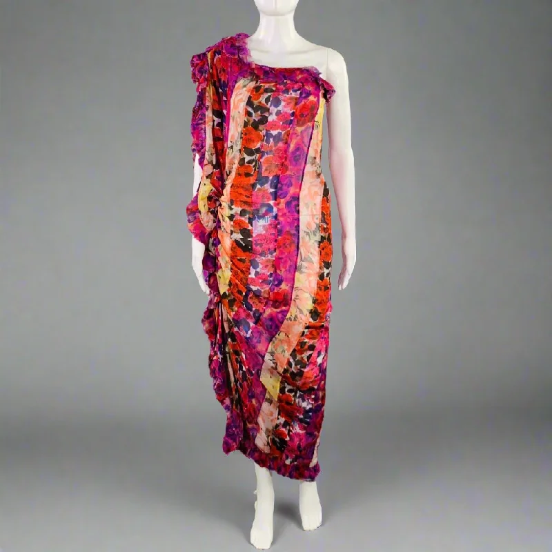 DRIES VAN NOTEN Size 2 Multi-Color Viscose Blend Floral One Shoulder Dress