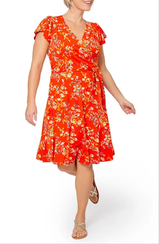 Leota Women's Monique Floral Jersey Faux Wrap Dress Orange Size 2X