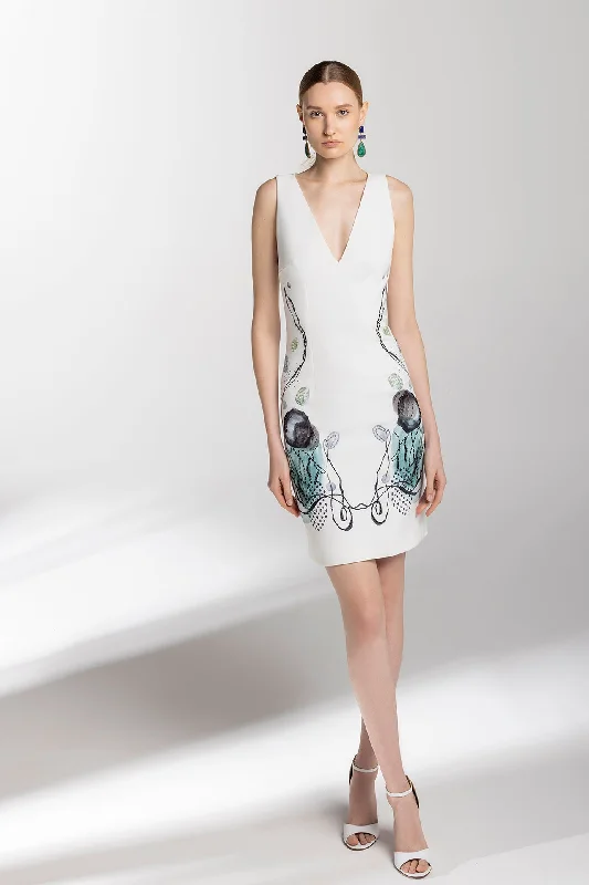 Printed crepe dress with beads